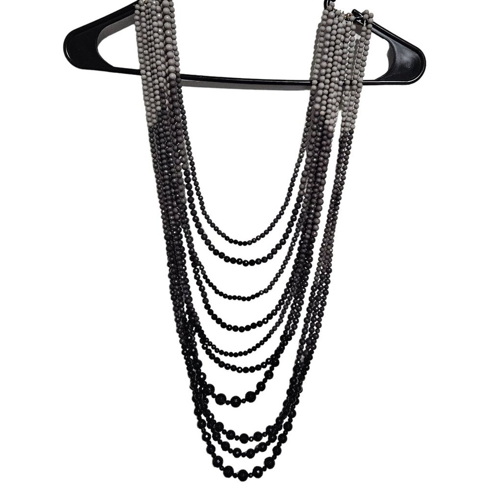 Elegant Black Gray Ombre Beaded Multi Strand Statement Necklace Fashion Jewelry